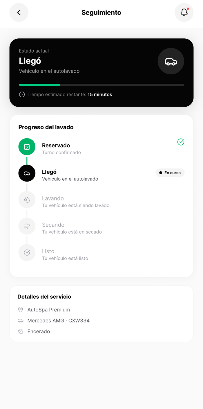 App Clubyn: seguimiento en tiempo real del lavado del vehículo